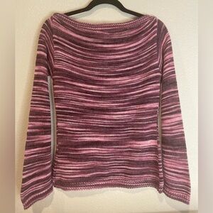 LU-FI~Pretty~Pink/Burgundy Variegated~Wool Blend Knit Sweater~Scoop Neck ~Size L
